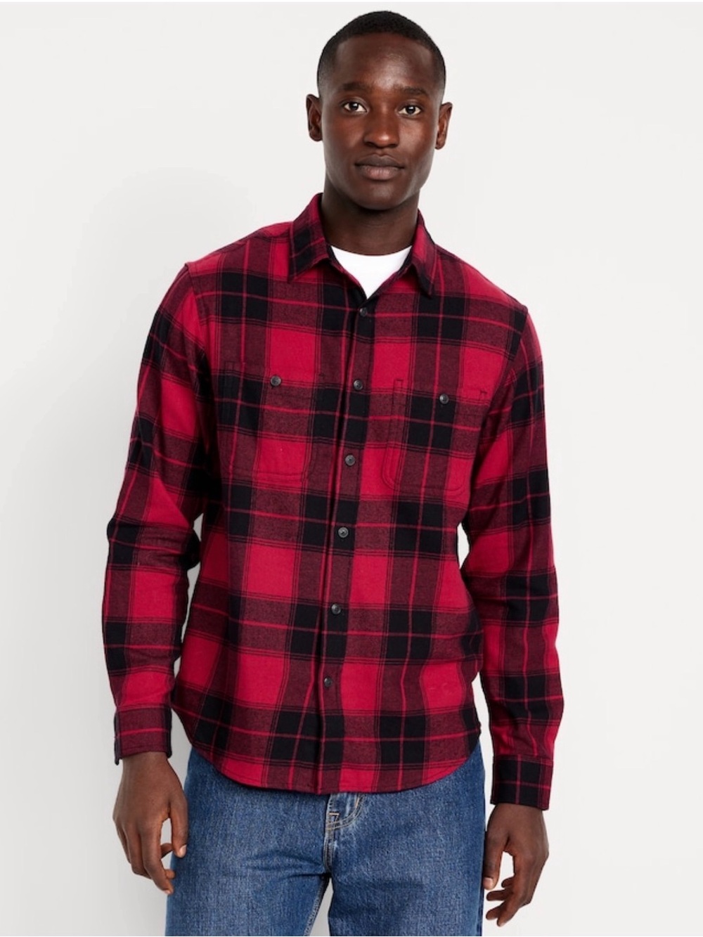Old Navy Red and Black Plaid Button-Down Shirt